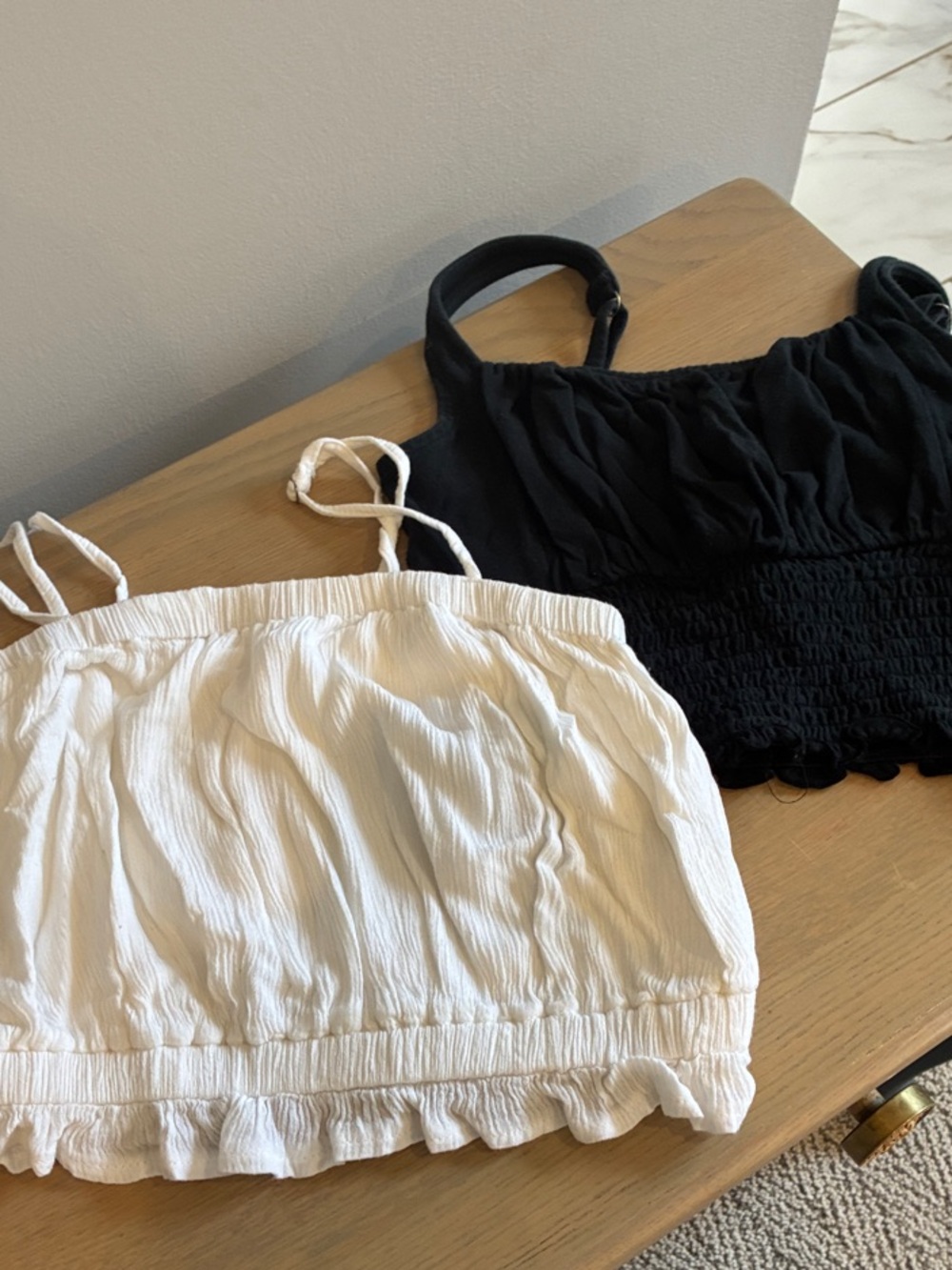 Hollister Black and White Smocked Ruffle Crop Tops